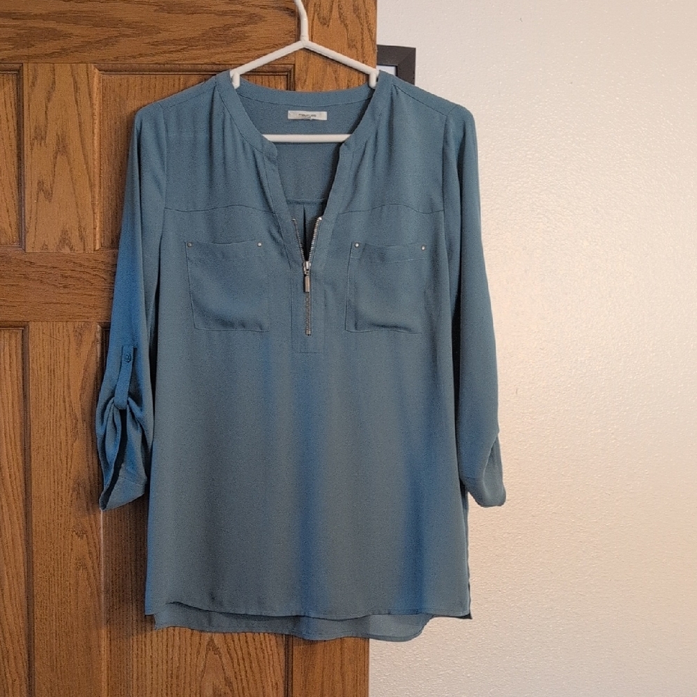 Maurices Blue Blouse with Front Zipper
